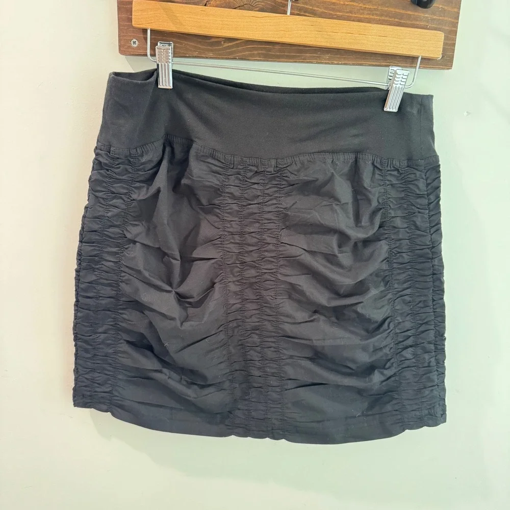 XCVI Wearables Core Short Ruched Trace Mini Skirt Black Cotton Stretch Large